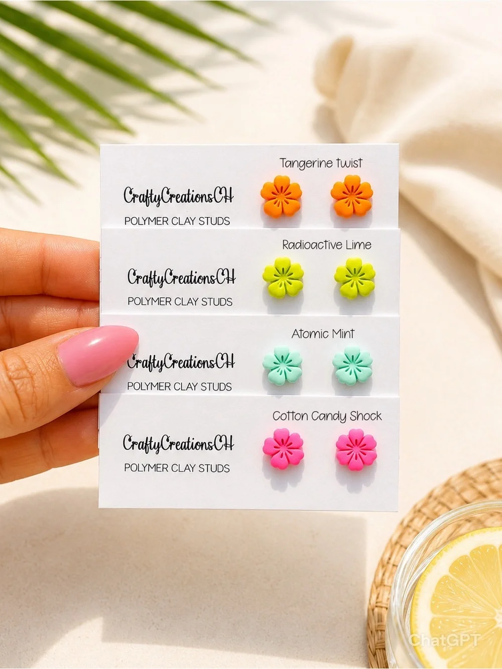 Lime hibiscus Polymer Clay Stud Earrings